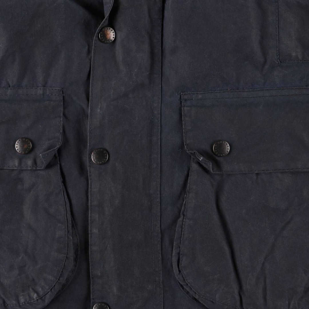 90'S Barbour Border Jacket, Old 3 Warrant, Waxed Cotton, Oiled, Made in England, C38, Men's Medium, Vintage cotton navy blue type Vintage Second Hand