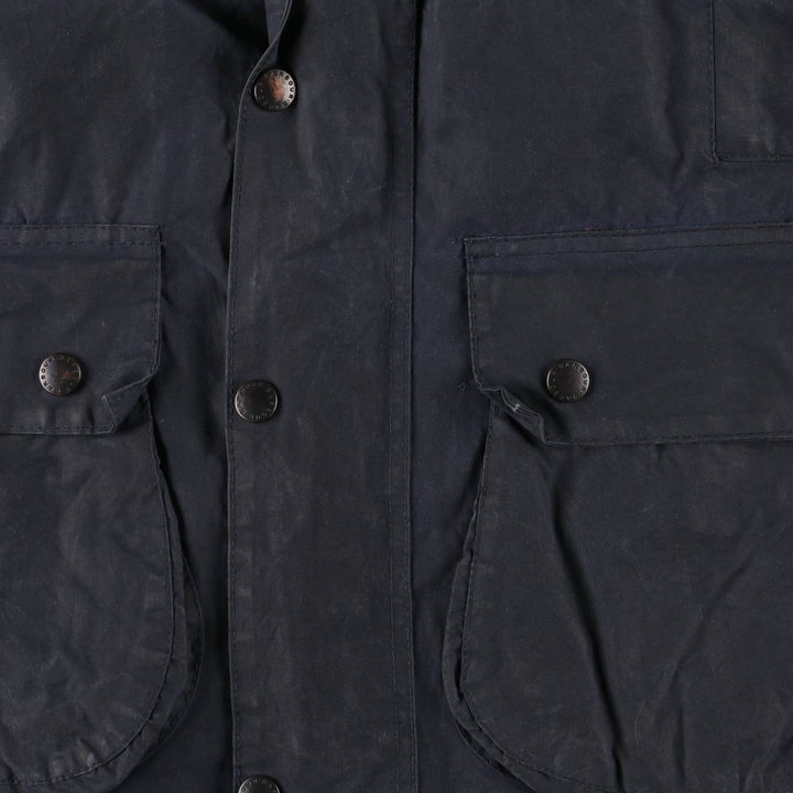 90'S Barbour Border Jacket, Old 3 Warrant, Waxed Cotton, Oiled, Made in England, C38, Men's Medium, Vintage cotton navy blue type Vintage Second Hand