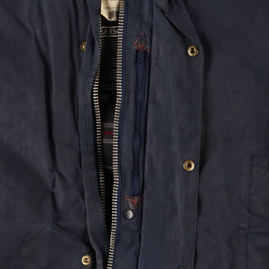 90'S Barbour Border Jacket, Old 3 Warrant, Waxed Cotton, Oiled, Made in England, C38, Men's Medium, Vintage cotton navy blue type Vintage Second Hand