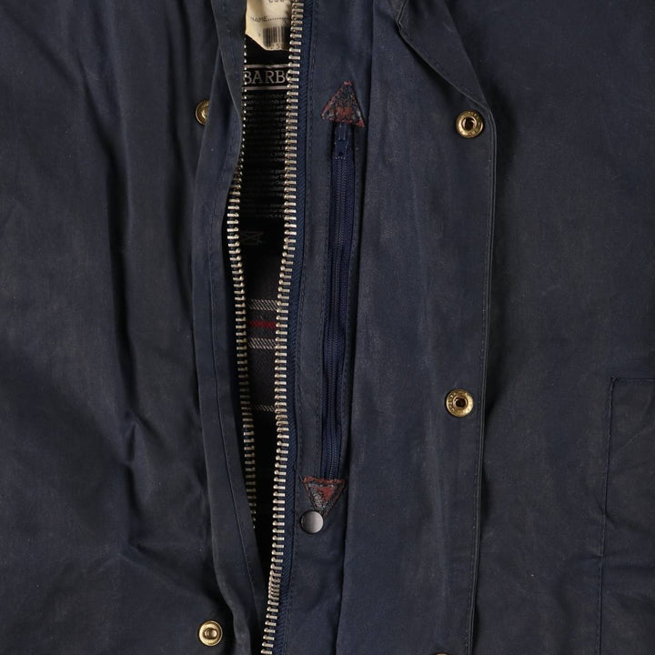90'S Barbour Border Jacket, Old 3 Warrant, Waxed Cotton, Oiled, Made in England, C38, Men's Medium, Vintage cotton navy blue type Vintage Second Hand