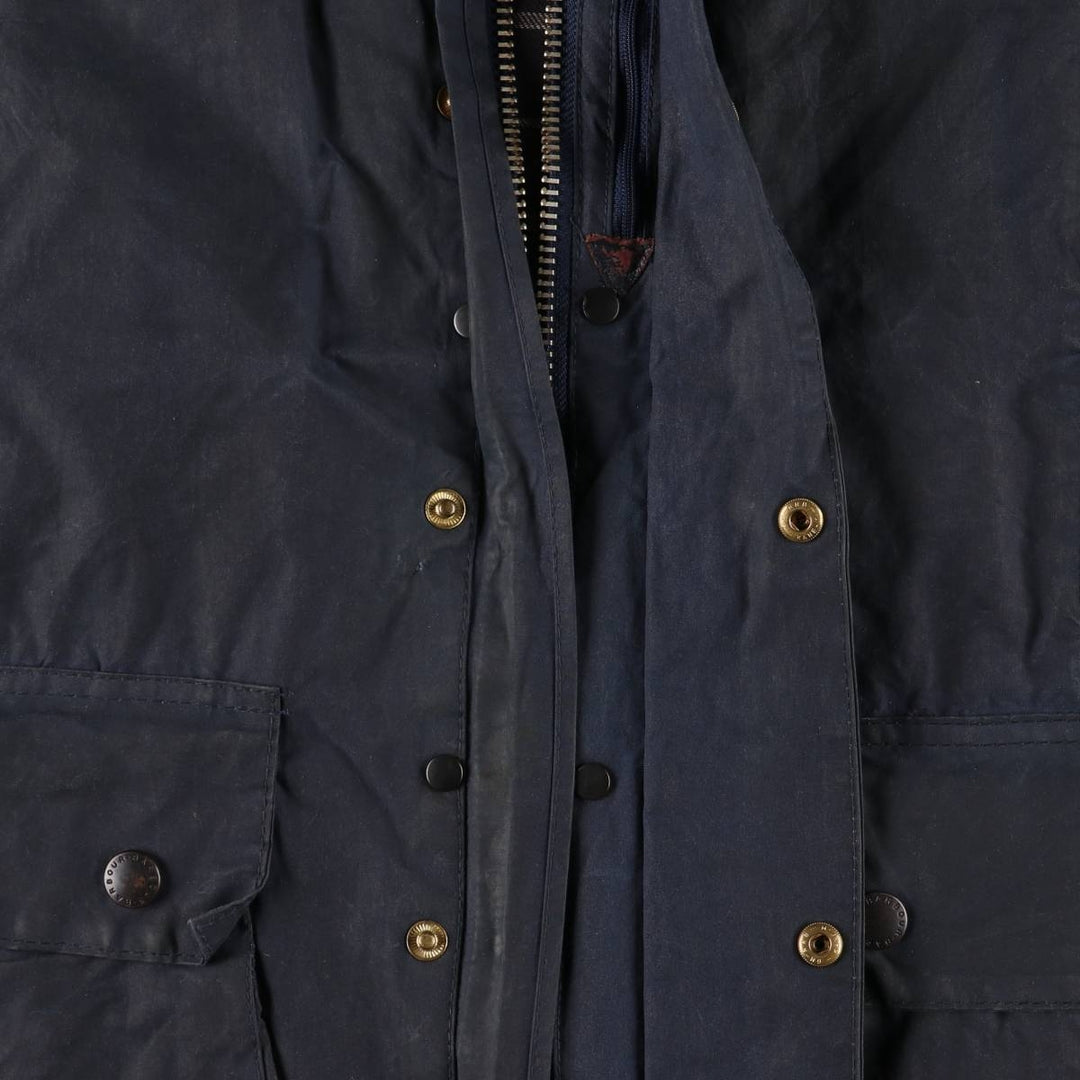 90'S Barbour Border Jacket, Old 3 Warrant, Waxed Cotton, Oiled, Made in England, C38, Men's Medium, Vintage cotton navy blue type Vintage Second Hand