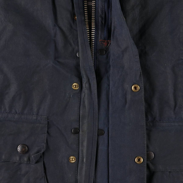 90'S Barbour Border Jacket, Old 3 Warrant, Waxed Cotton, Oiled, Made in England, C38, Men's Medium, Vintage cotton navy blue type Vintage Second Hand
