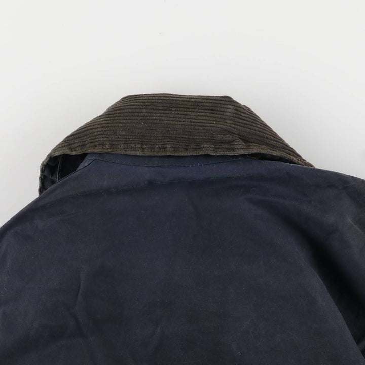 90'S Barbour Border Jacket, Old 3 Warrant, Waxed Cotton, Oiled, Made in England, C38, Men's Medium, Vintage cotton navy blue type Vintage Second Hand