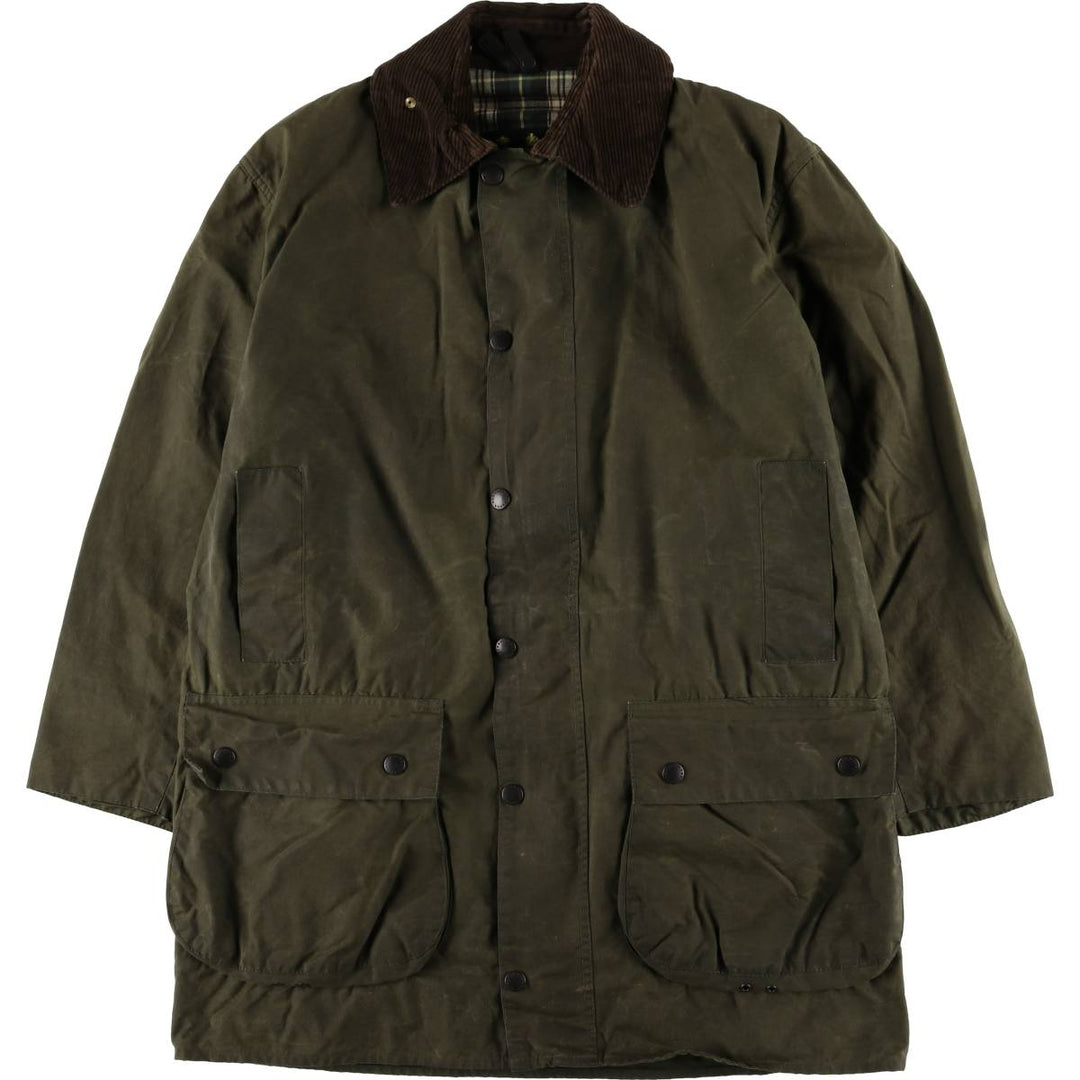 90'S Barbour BORDER (old 3-warrant) waxed cotton oiled jacket, made in England, C40, men's size M cotton Khaki type Vintage Second Hand