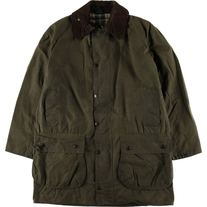 90'S Barbour BORDER (old 3-warrant) waxed cotton oiled jacket, made in England, C40, men's size M cotton Khaki type Vintage Second Hand