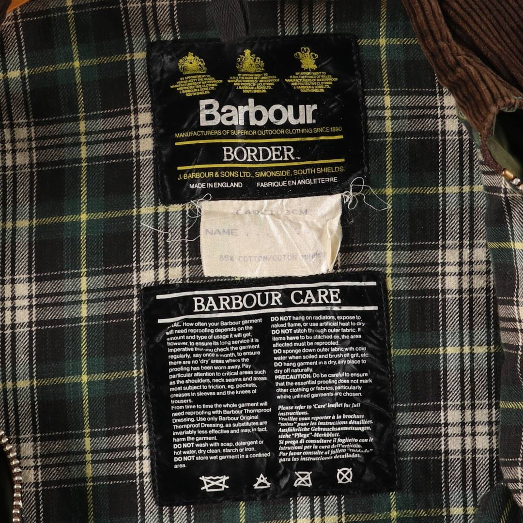 90'S Barbour BORDER (old 3-warrant) waxed cotton oiled jacket, made in England, C40, men's size M cotton Khaki type Vintage Second Hand