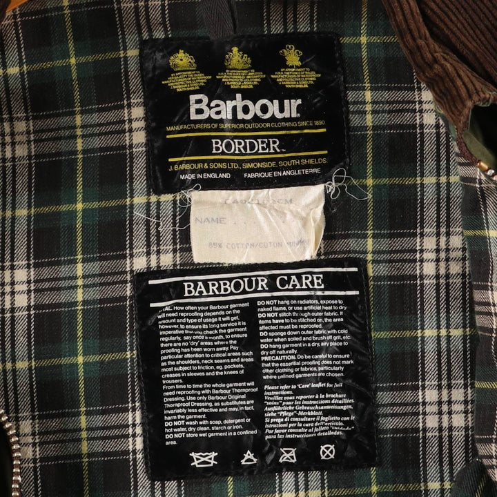 90'S Barbour BORDER (old 3-warrant) waxed cotton oiled jacket, made in England, C40, men's size M cotton Khaki type Vintage Second Hand