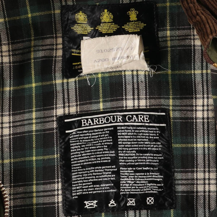 90'S Barbour BORDER (old 3-warrant) waxed cotton oiled jacket, made in England, C40, men's size M cotton Khaki type Vintage Second Hand