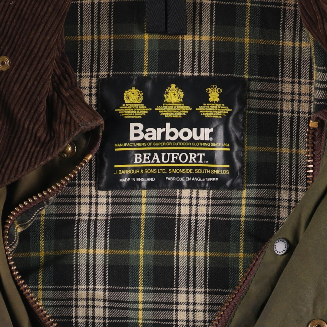 2000'S Barbour Beaufort 3 Warrant Oiled Hunting Jacket, Made in England, C44, Men's Size L cotton Khaki type Vintage Second Hand