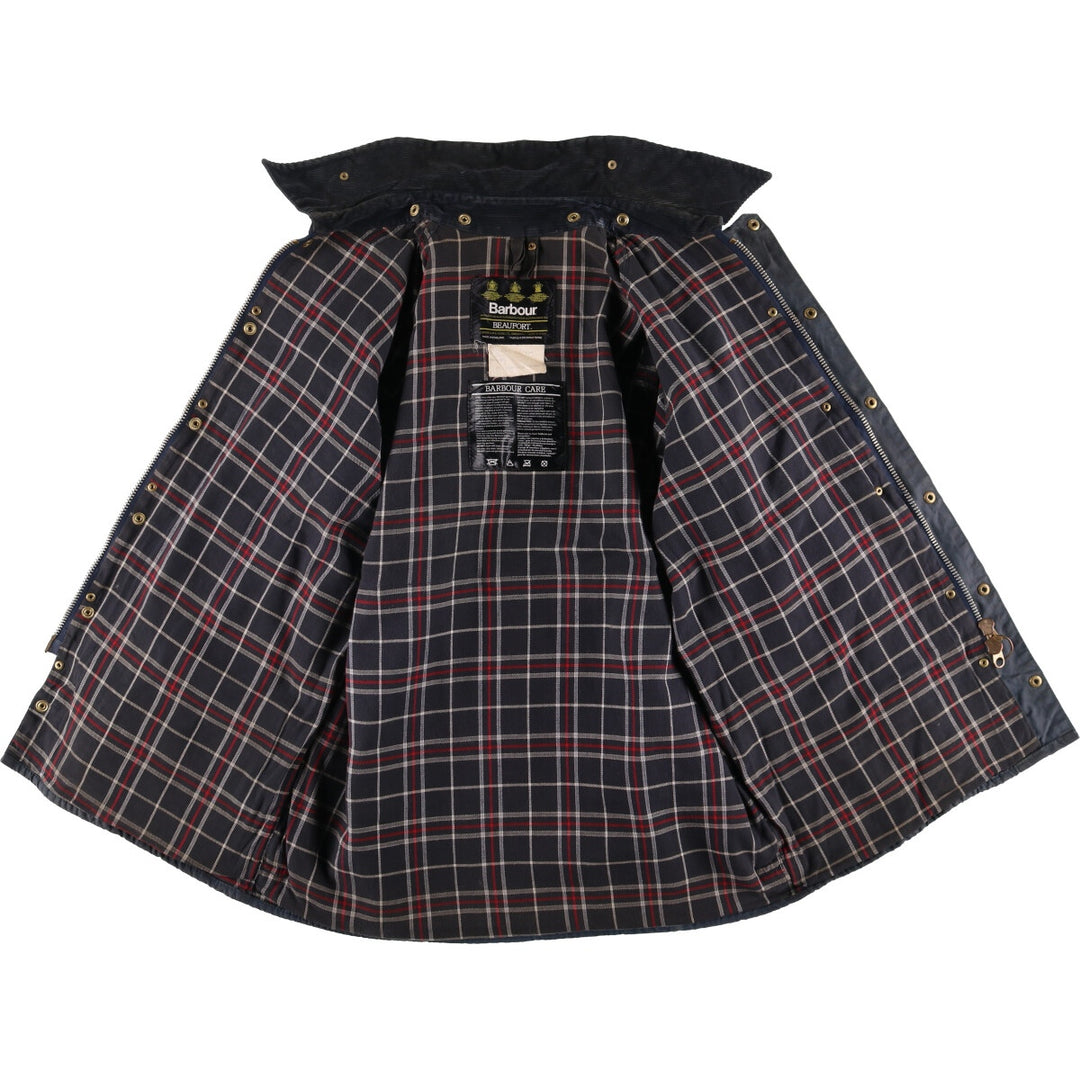 80s-90'S Barbour BEAUFORT 3 Warrant Oiled Hunting Jacket, Made in England, C42, Men's Size L cotton navy blue type Vintage Second Hand