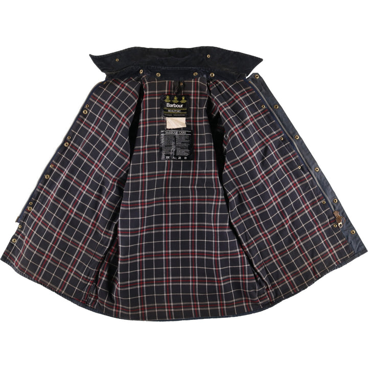 80s-90'S Barbour BEAUFORT 3 Warrant Oiled Hunting Jacket, Made in England, C42, Men's Size L cotton navy blue type Vintage Second Hand