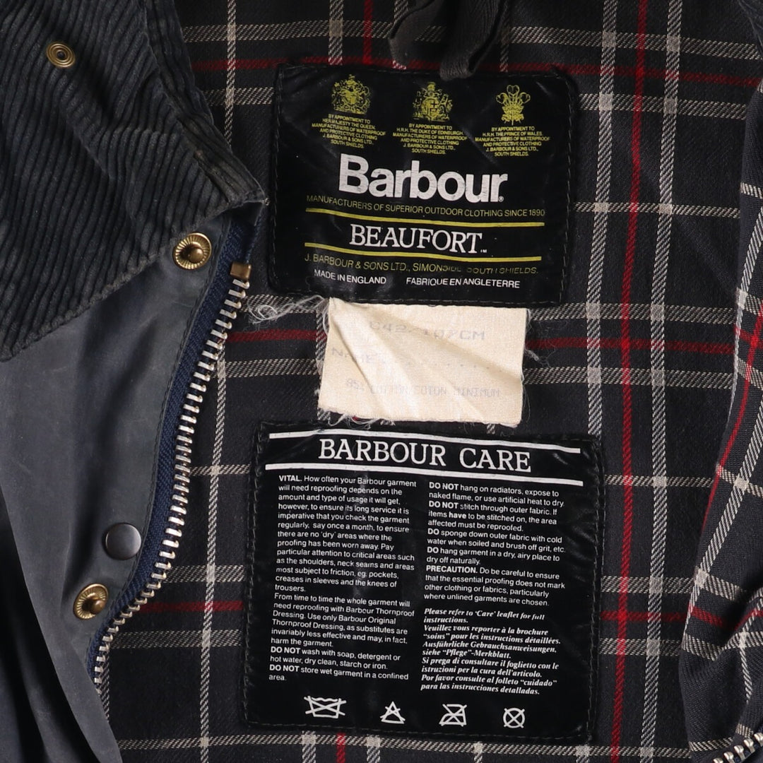 80s-90'S Barbour BEAUFORT 3 Warrant Oiled Hunting Jacket, Made in England, C42, Men's Size L cotton navy blue type Vintage Second Hand