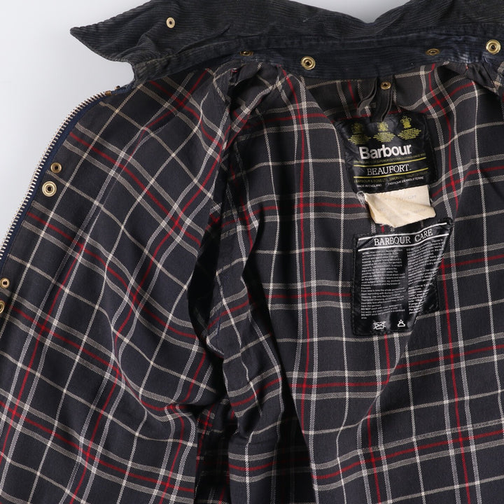 80s-90'S Barbour BEAUFORT 3 Warrant Oiled Hunting Jacket, Made in England, C42, Men's Size L cotton navy blue type Vintage Second Hand