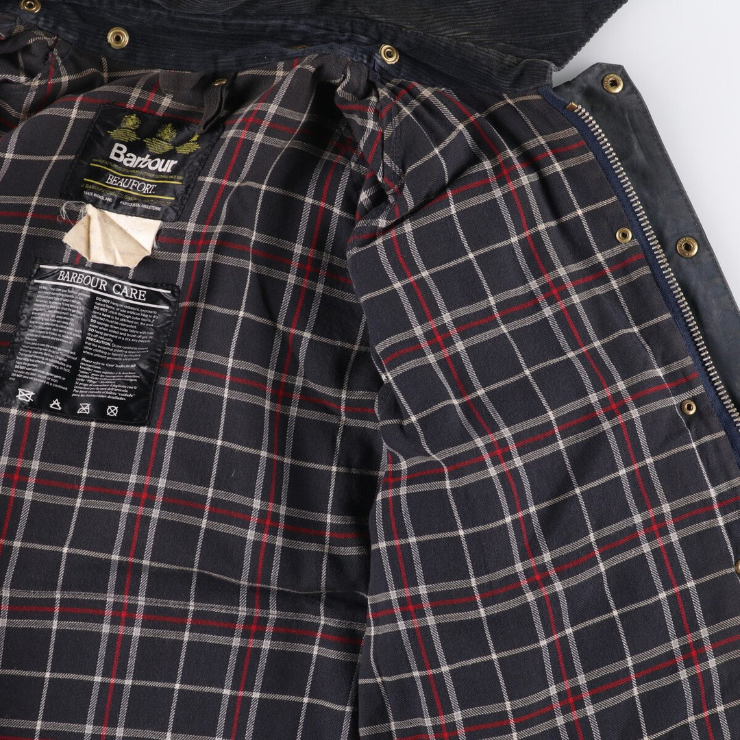 80s-90'S Barbour BEAUFORT 3 Warrant Oiled Hunting Jacket, Made in England, C42, Men's Size L cotton navy blue type Vintage Second Hand