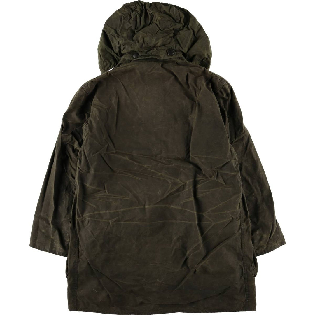 1990'S Barbour BORDER (old 3-warrant) hooded waxed cotton oiled jacket, made in the UK, C40, men's size M cotton Khaki type Vintage Second Hand