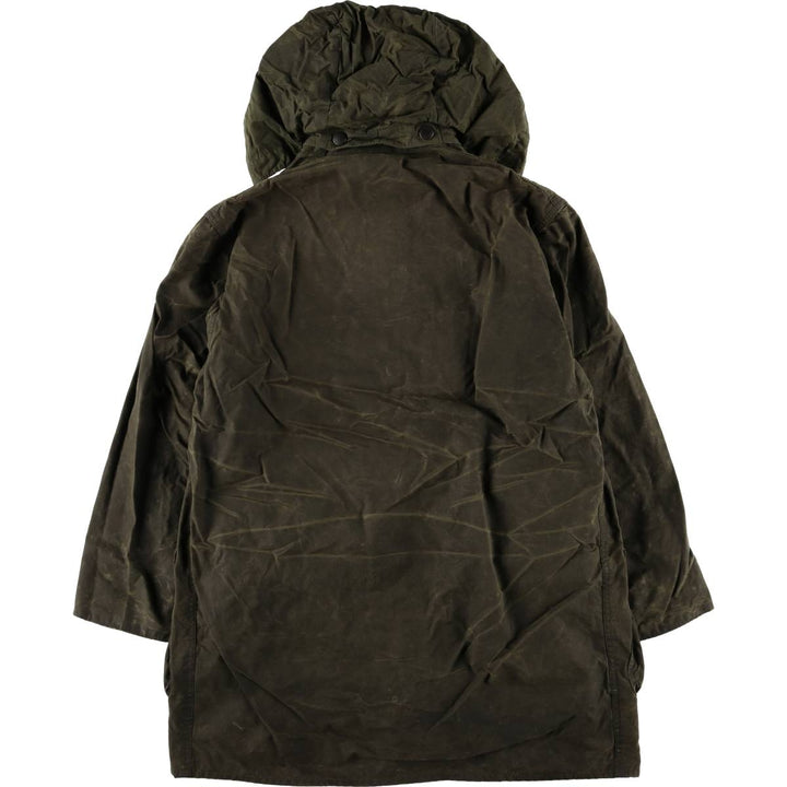 1990'S Barbour BORDER (old 3-warrant) hooded waxed cotton oiled jacket, made in the UK, C40, men's size M cotton Khaki type Vintage Second Hand