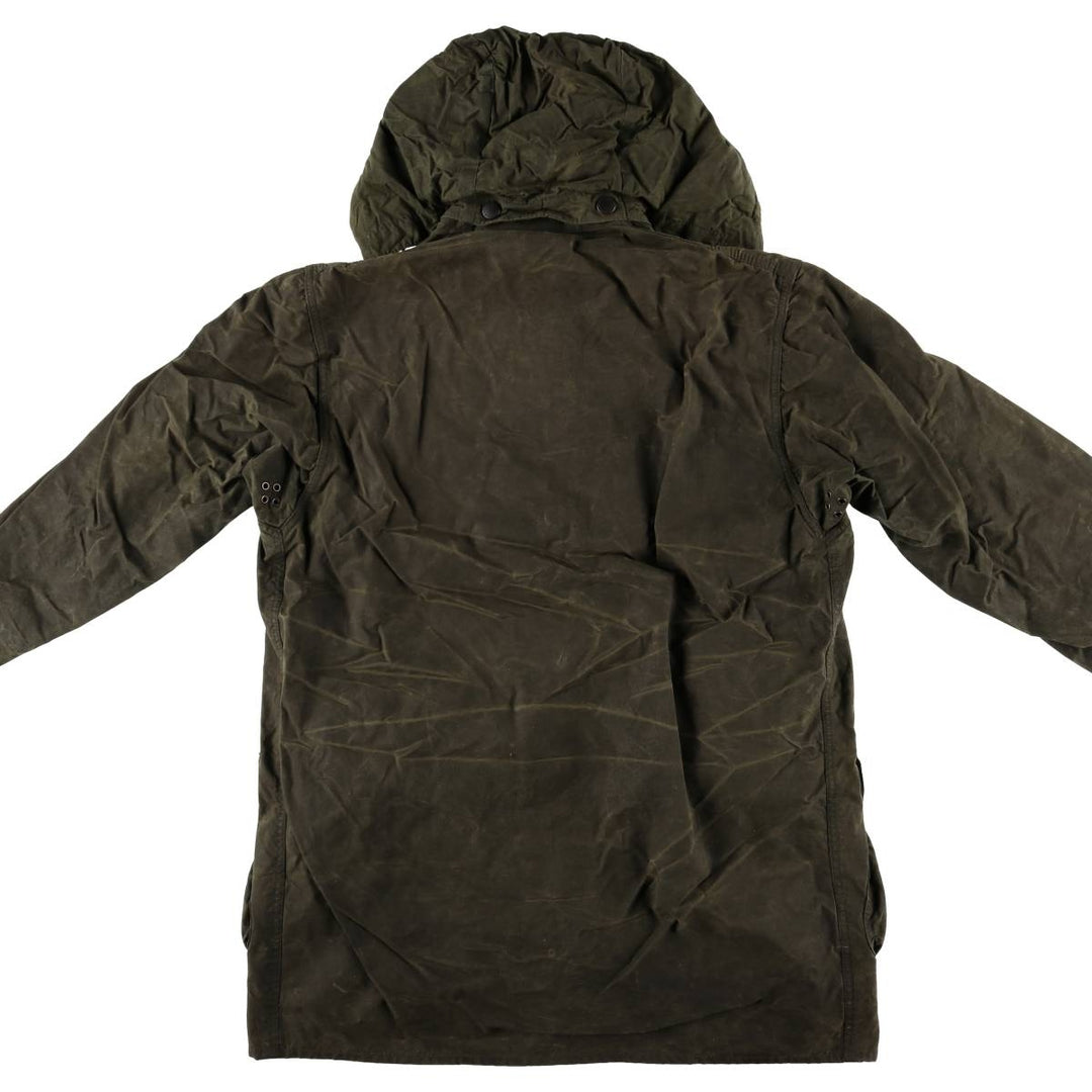 1990'S Barbour BORDER (old 3-warrant) hooded waxed cotton oiled jacket, made in the UK, C40, men's size M cotton Khaki type Vintage Second Hand