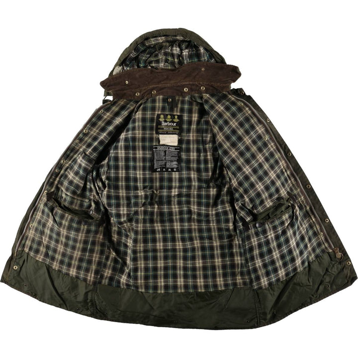 1990'S Barbour BORDER (old 3-warrant) hooded waxed cotton oiled jacket, made in the UK, C40, men's size M cotton Khaki type Vintage Second Hand