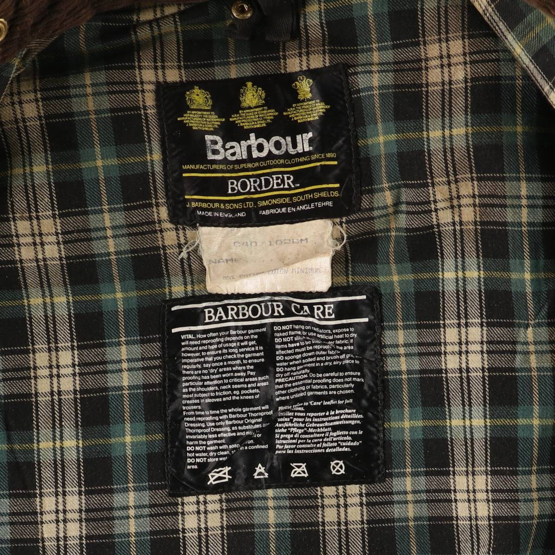 1990'S Barbour BORDER (old 3-warrant) hooded waxed cotton oiled jacket, made in the UK, C40, men's size M cotton Khaki type Vintage Second Hand