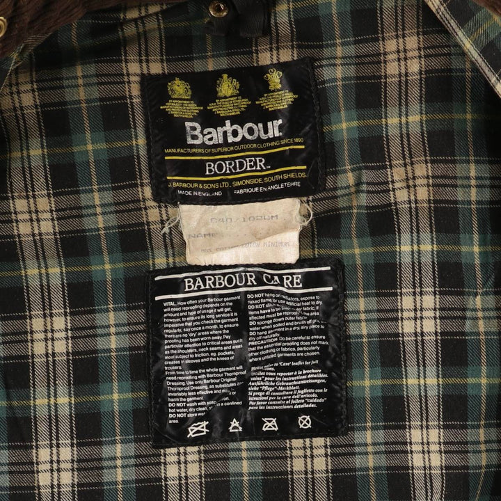 1990'S Barbour BORDER (old 3-warrant) hooded waxed cotton oiled jacket, made in the UK, C40, men's size M cotton Khaki type Vintage Second Hand