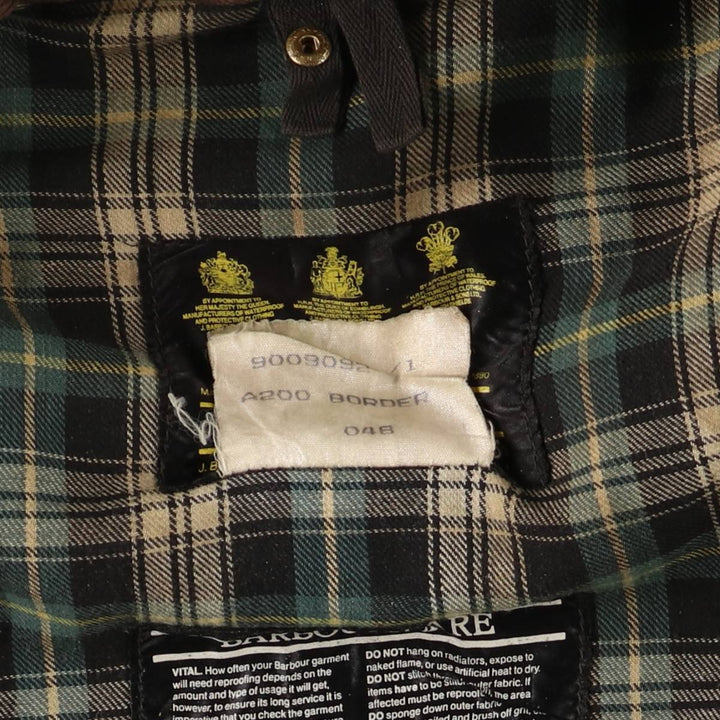 1990'S Barbour BORDER (old 3-warrant) hooded waxed cotton oiled jacket, made in the UK, C40, men's size M cotton Khaki type Vintage Second Hand