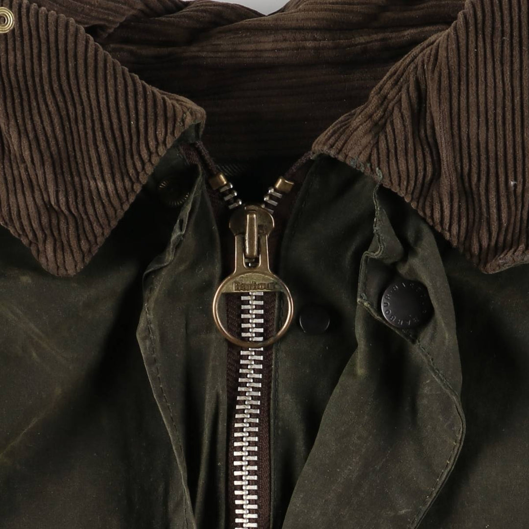 1990'S Barbour BORDER (old 3-warrant) hooded waxed cotton oiled jacket, made in the UK, C40, men's size M cotton Khaki type Vintage Second Hand