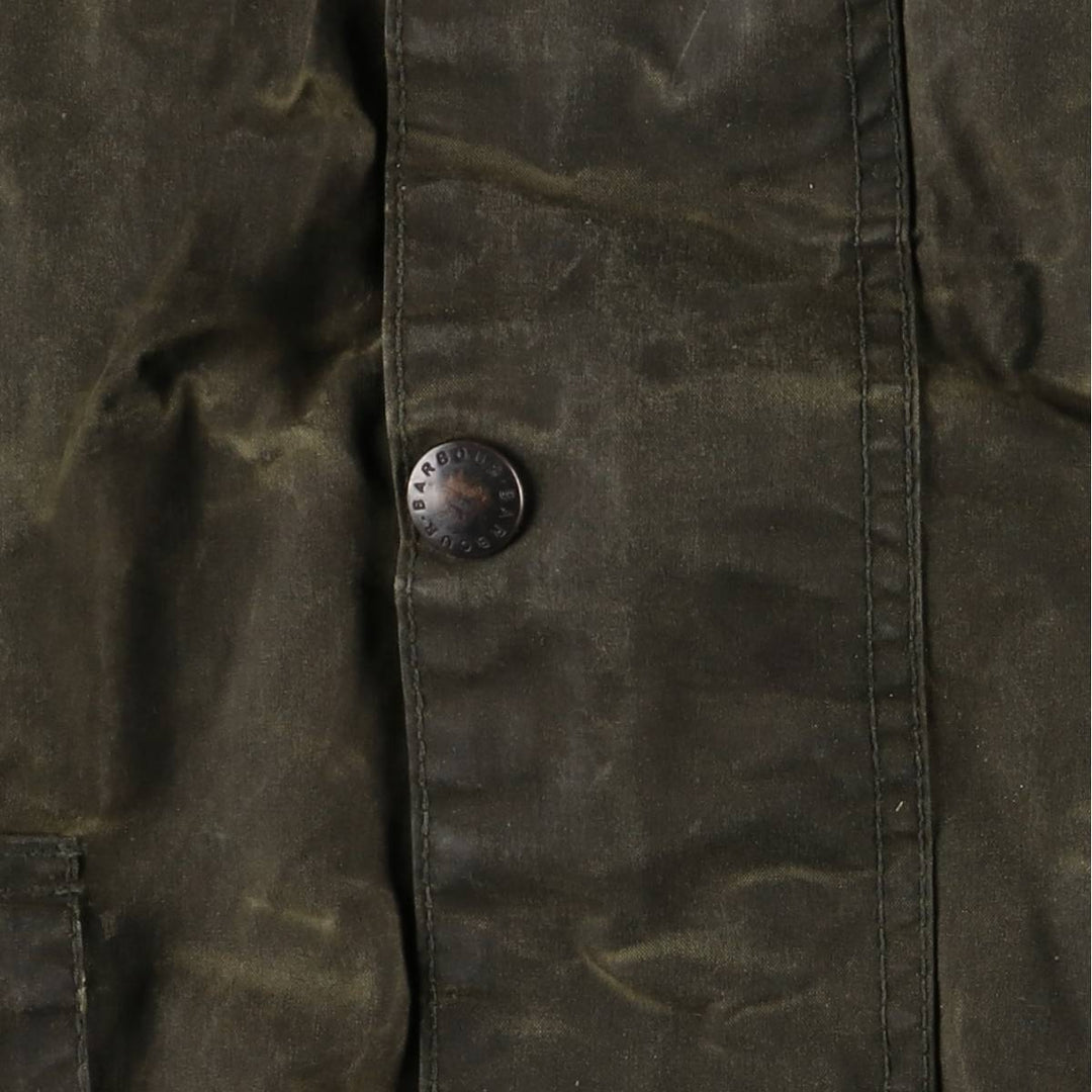 1990'S Barbour BORDER (old 3-warrant) hooded waxed cotton oiled jacket, made in the UK, C40, men's size M cotton Khaki type Vintage Second Hand