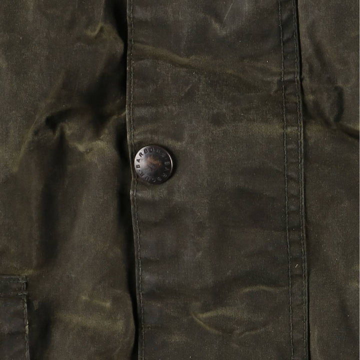 1990'S Barbour BORDER (old 3-warrant) hooded waxed cotton oiled jacket, made in the UK, C40, men's size M cotton Khaki type Vintage Second Hand