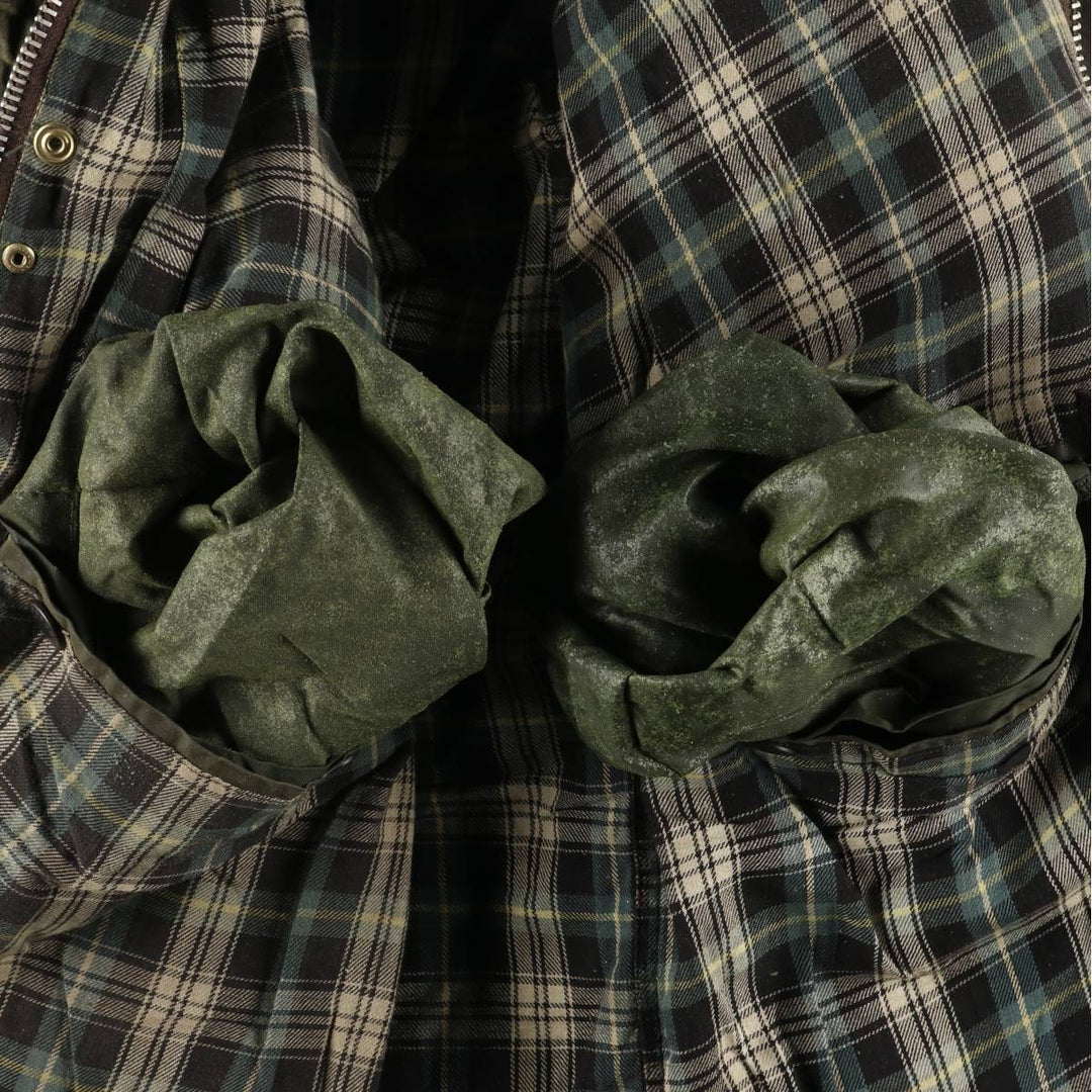 1990'S Barbour BORDER (old 3-warrant) hooded waxed cotton oiled jacket, made in the UK, C40, men's size M cotton Khaki type Vintage Second Hand