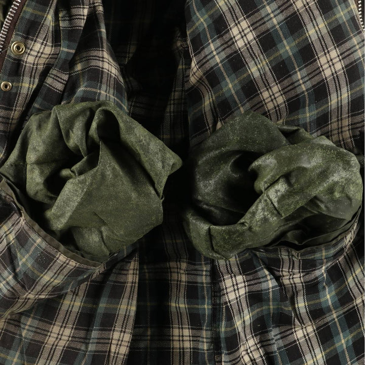 1990'S Barbour BORDER (old 3-warrant) hooded waxed cotton oiled jacket, made in the UK, C40, men's size M cotton Khaki type Vintage Second Hand