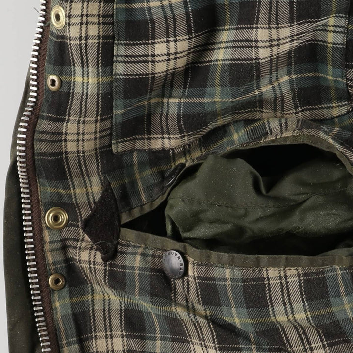 1990'S Barbour BORDER (old 3-warrant) hooded waxed cotton oiled jacket, made in the UK, C40, men's size M cotton Khaki type Vintage Second Hand