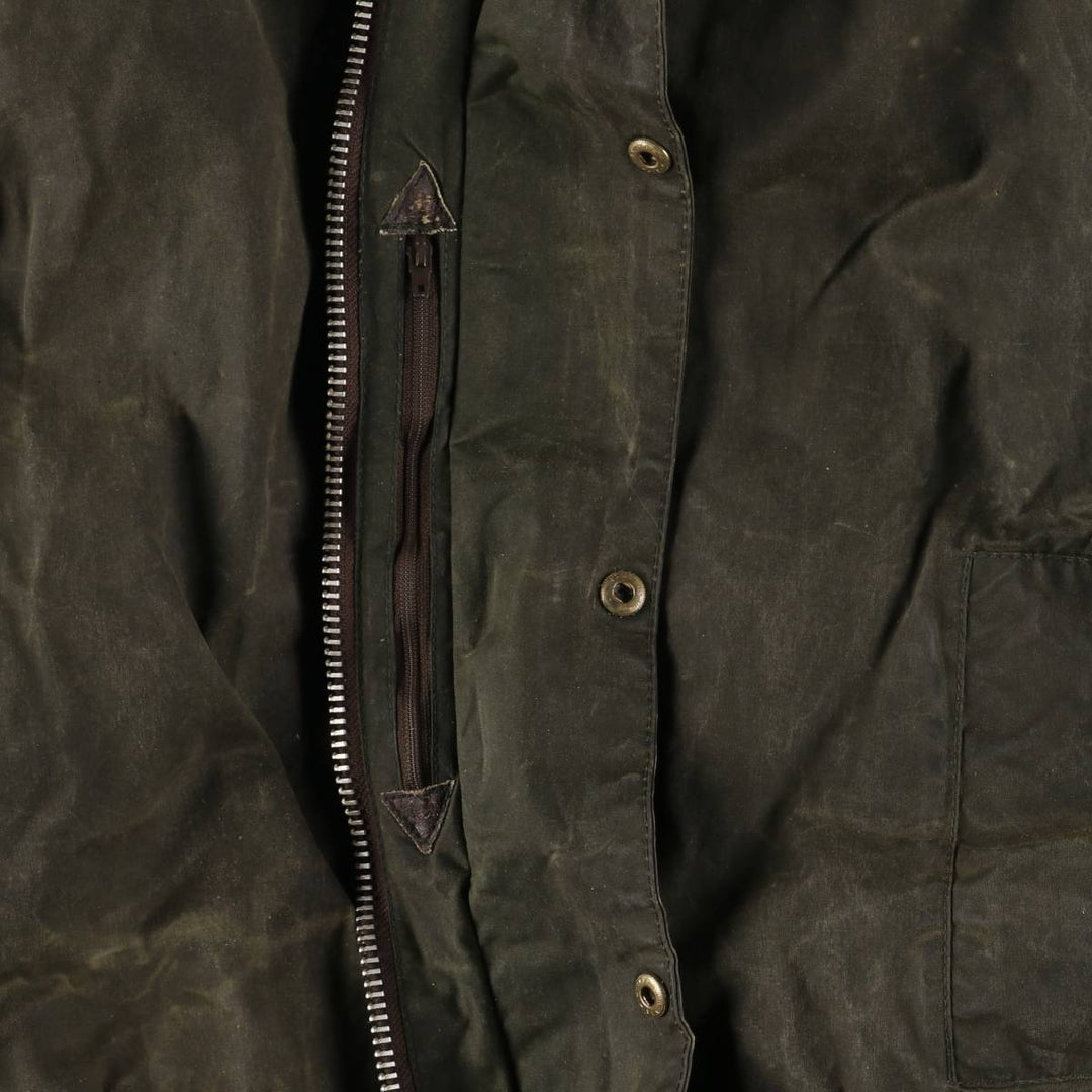 1990'S Barbour BORDER (old 3-warrant) hooded waxed cotton oiled jacket, made in the UK, C40, men's size M cotton Khaki type Vintage Second Hand
