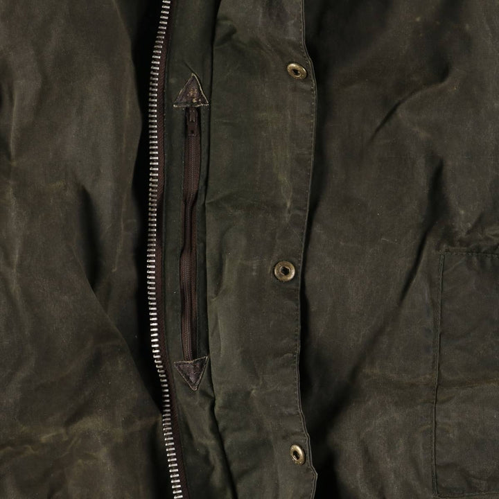 1990'S Barbour BORDER (old 3-warrant) hooded waxed cotton oiled jacket, made in the UK, C40, men's size M cotton Khaki type Vintage Second Hand