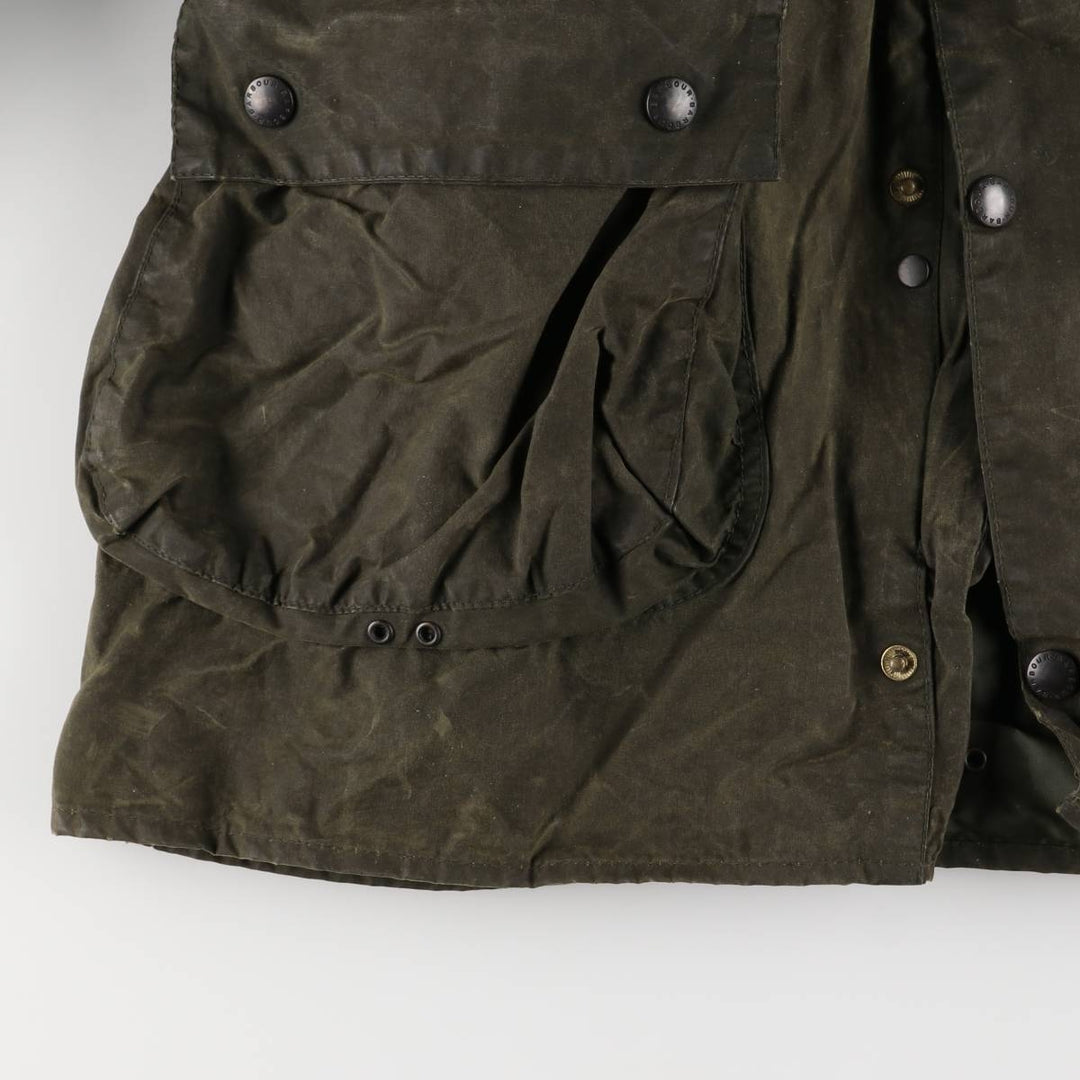 1990'S Barbour BORDER (old 3-warrant) hooded waxed cotton oiled jacket, made in the UK, C40, men's size M cotton Khaki type Vintage Second Hand