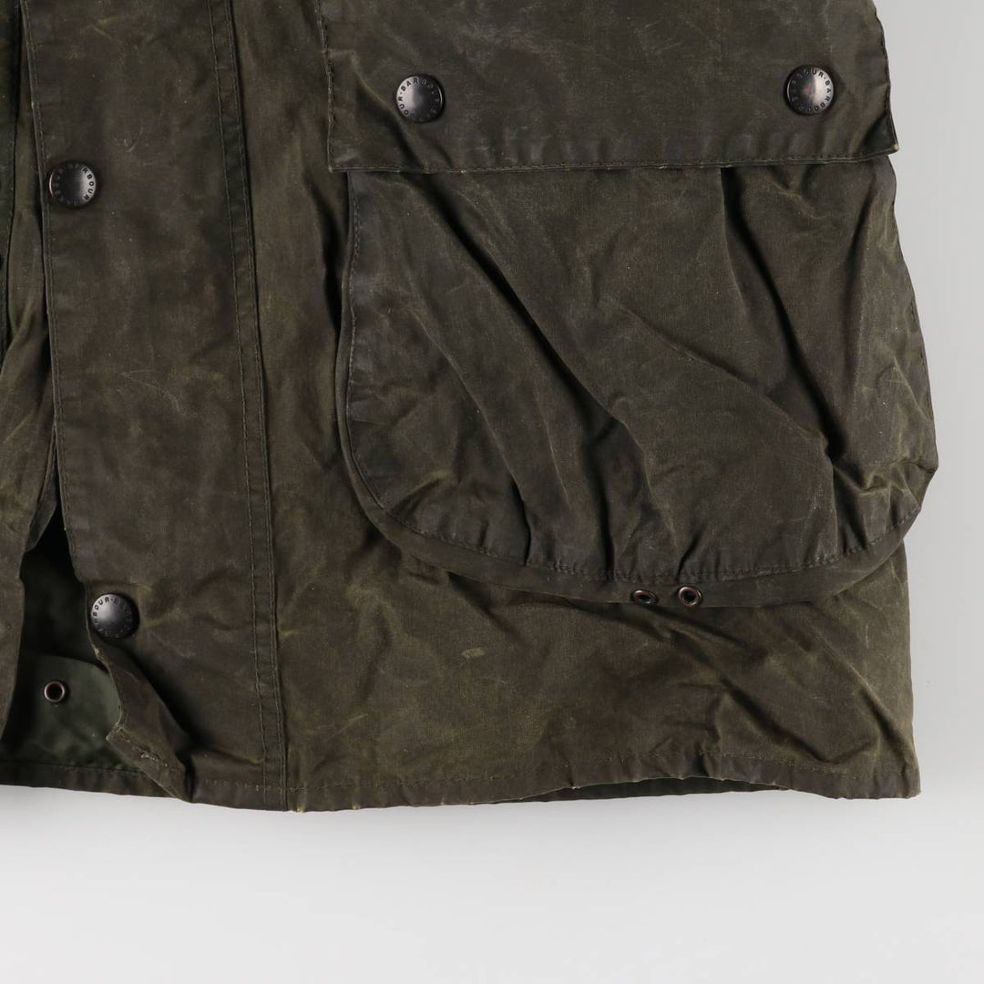 1990'S Barbour BORDER (old 3-warrant) hooded waxed cotton oiled jacket, made in the UK, C40, men's size M cotton Khaki type Vintage Second Hand