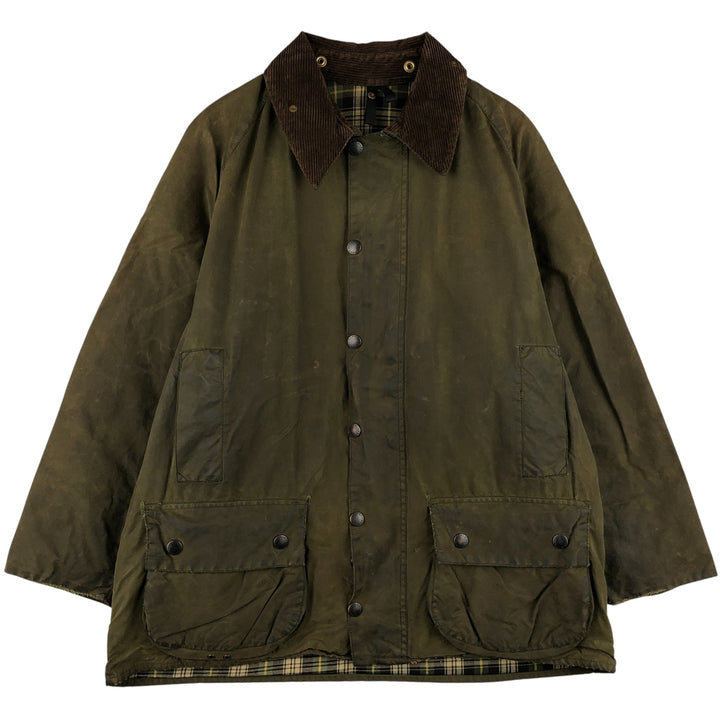 1990'S Barbour Beaufort 3 Warrant Oiled Hunting Jacket, Made in England, C44, Men's Size L cotton Khaki type Vintage Second Hand