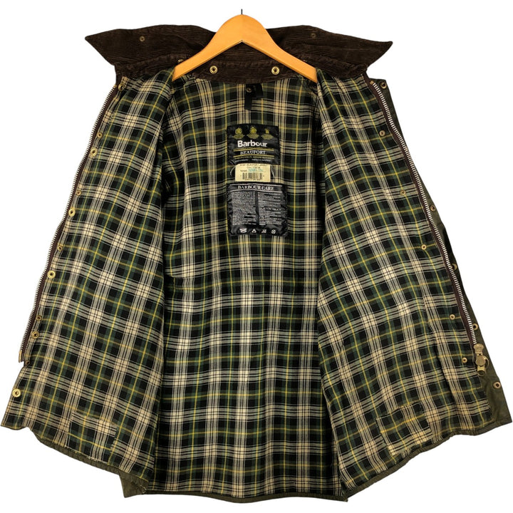 1990'S Barbour Beaufort 3 Warrant Oiled Hunting Jacket, Made in England, C44, Men's Size L cotton Khaki type Vintage Second Hand