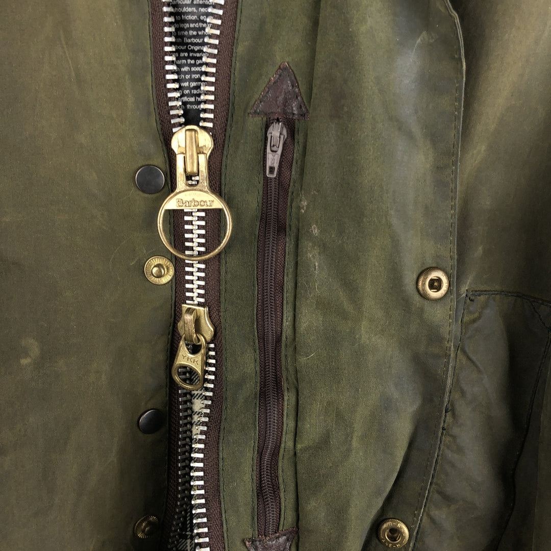 1990'S Barbour Beaufort 3 Warrant Oiled Hunting Jacket, Made in England, C44, Men's Size L cotton Khaki type Vintage Second Hand
