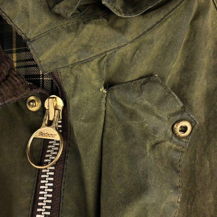 1990'S Barbour Beaufort 3 Warrant Oiled Hunting Jacket, Made in England, C44, Men's Size L cotton Khaki type Vintage Second Hand