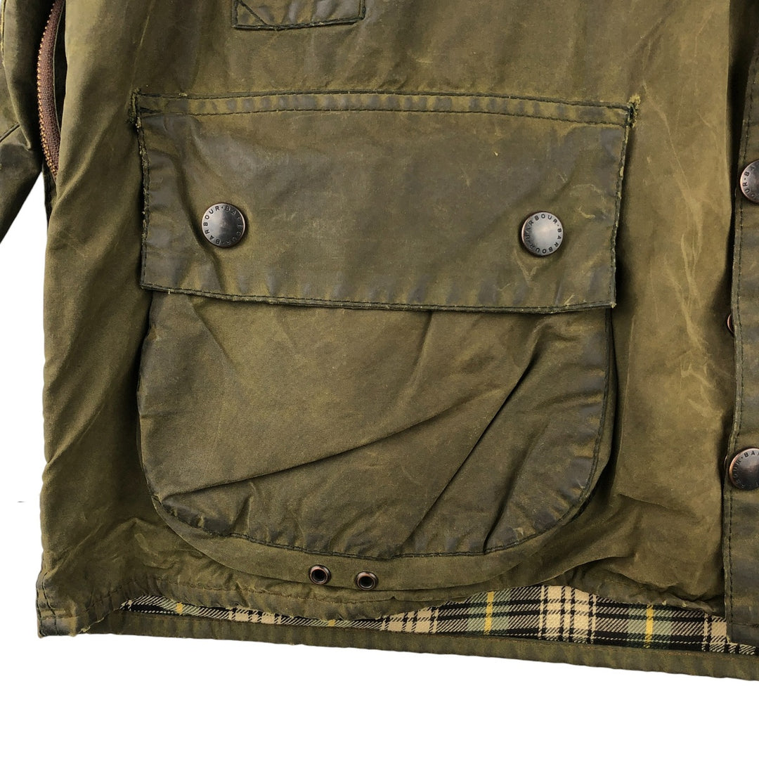 1990'S Barbour Beaufort 3 Warrant Oiled Hunting Jacket, Made in England, C44, Men's Size L cotton Khaki type Vintage Second Hand