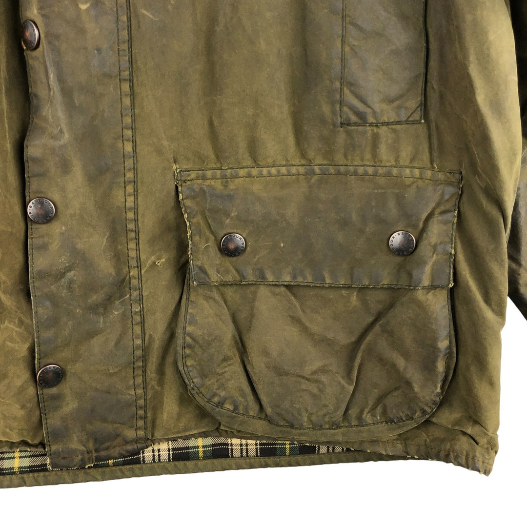 1990'S Barbour Beaufort 3 Warrant Oiled Hunting Jacket, Made in England, C44, Men's Size L cotton Khaki type Vintage Second Hand