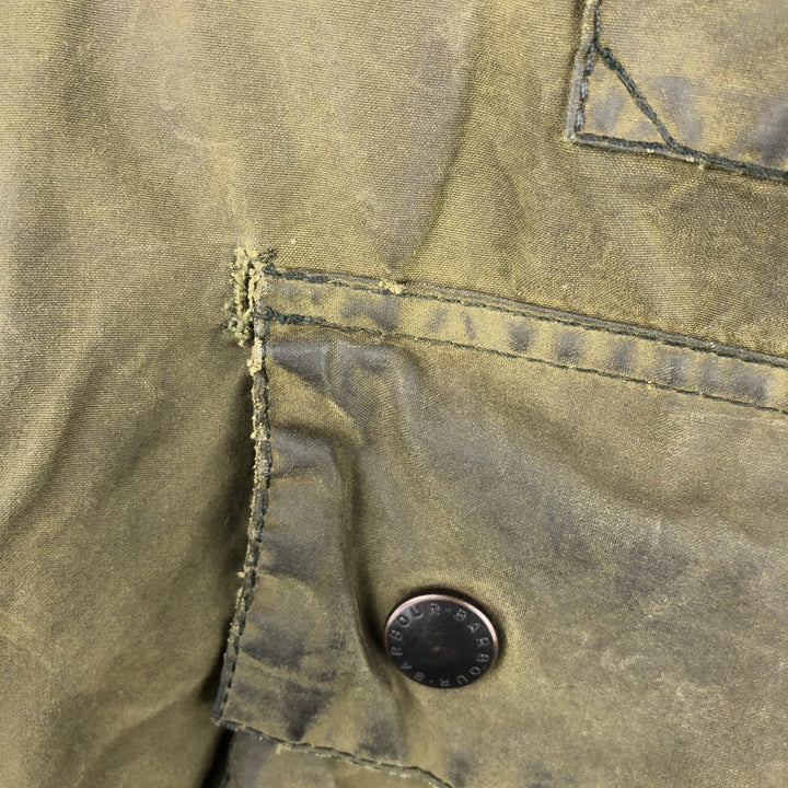1990'S Barbour Beaufort 3 Warrant Oiled Hunting Jacket, Made in England, C44, Men's Size L cotton Khaki type Vintage Second Hand