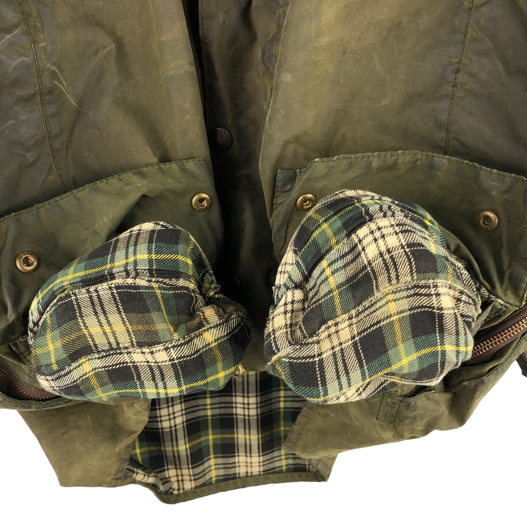 1990'S Barbour Beaufort 3 Warrant Oiled Hunting Jacket, Made in England, C44, Men's Size L cotton Khaki type Vintage Second Hand