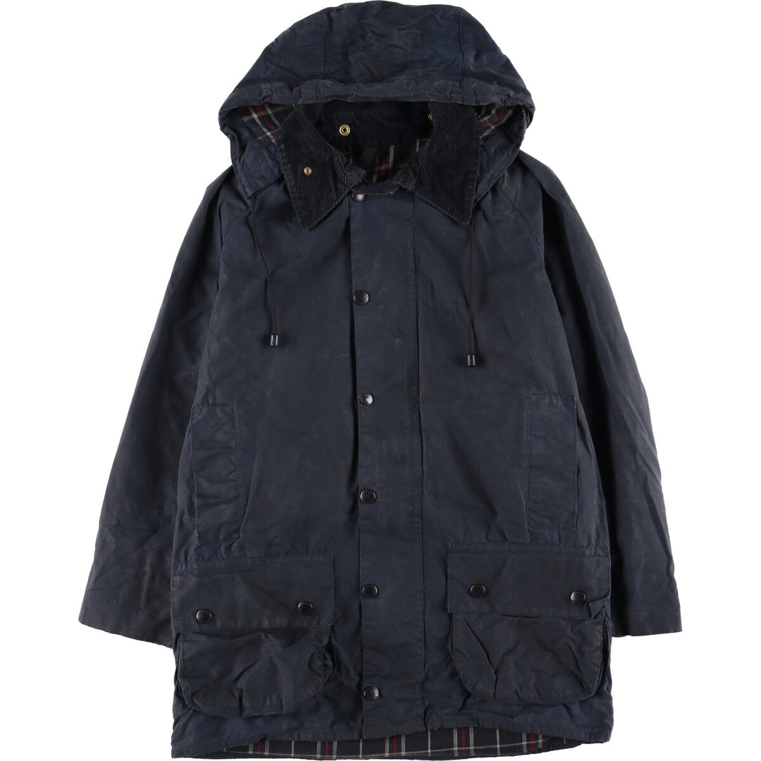 1990'S Barbour Beaufort 3 Warrant Hooded Oiled Hunting Jacket, Made in the UK, C38, Men's Size M cotton navy blue type Vintage Second Hand