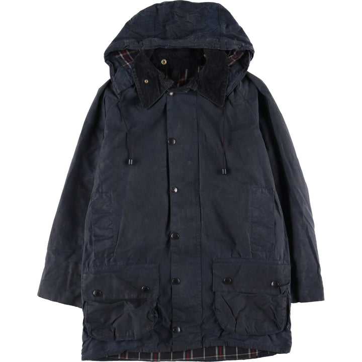 1990'S Barbour Beaufort 3 Warrant Hooded Oiled Hunting Jacket, Made in the UK, C38, Men's Size M cotton navy blue type Vintage Second Hand