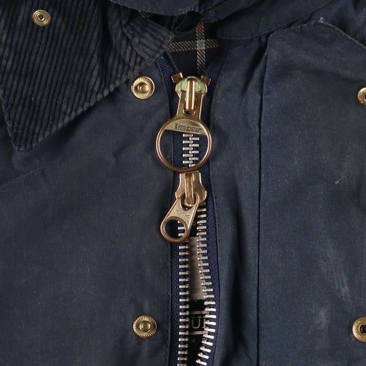 1990'S Barbour Beaufort 3 Warrant Hooded Oiled Hunting Jacket, Made in the UK, C38, Men's Size M cotton navy blue type Vintage Second Hand