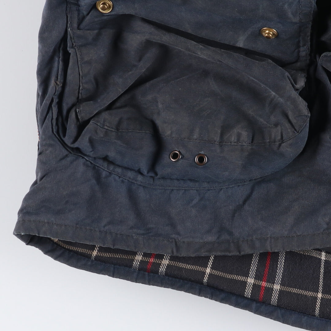 1990'S Barbour Beaufort 3 Warrant Hooded Oiled Hunting Jacket, Made in the UK, C38, Men's Size M cotton navy blue type Vintage Second Hand