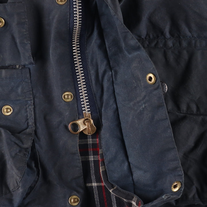1990'S Barbour Beaufort 3 Warrant Hooded Oiled Hunting Jacket, Made in the UK, C38, Men's Size M cotton navy blue type Vintage Second Hand