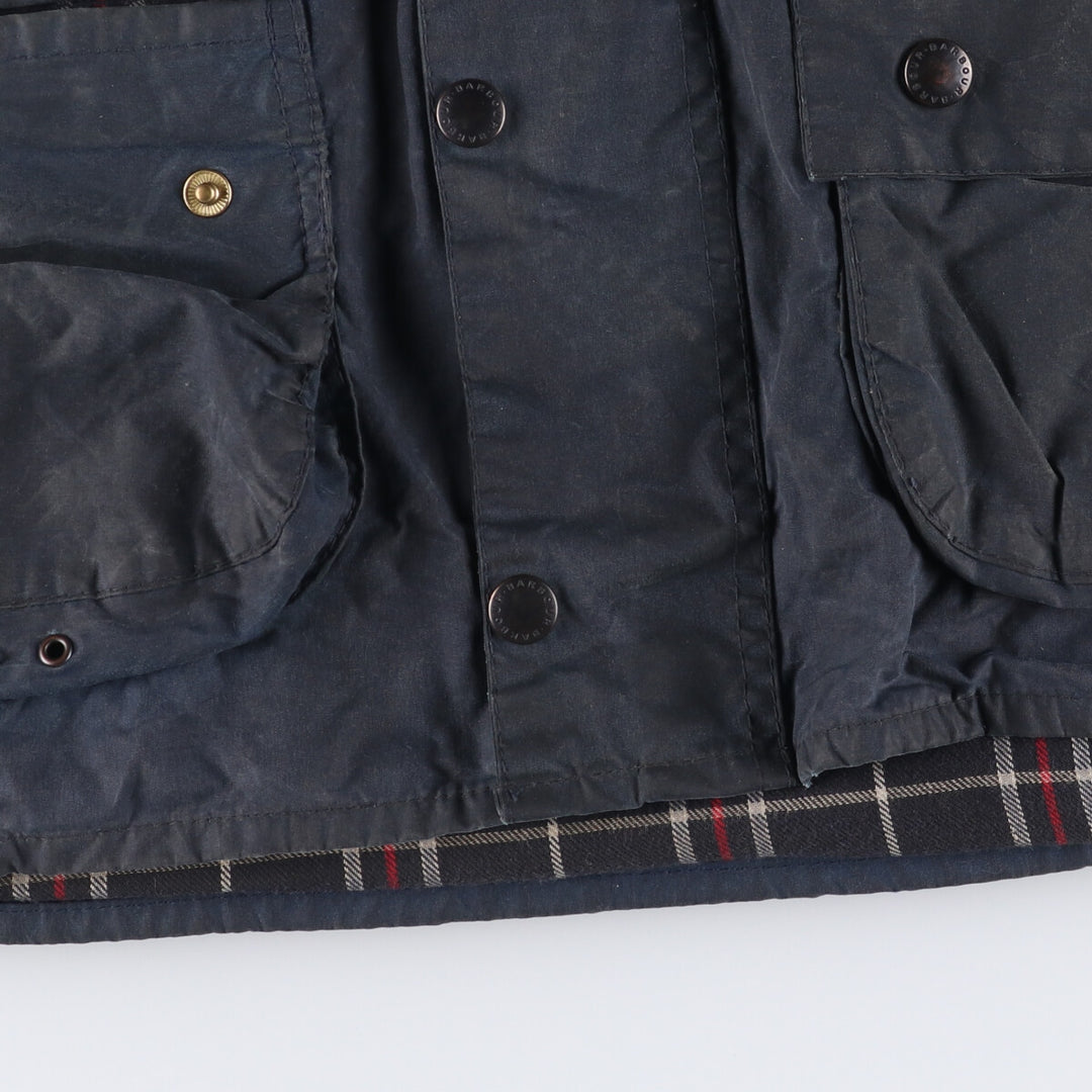 1990'S Barbour Beaufort 3 Warrant Hooded Oiled Hunting Jacket, Made in the UK, C38, Men's Size M cotton navy blue type Vintage Second Hand