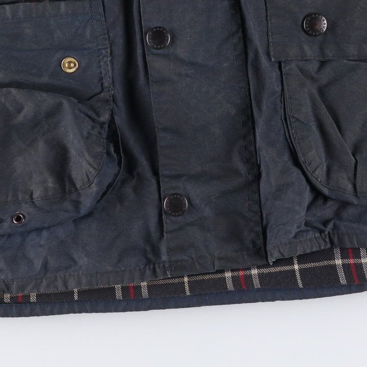 1990'S Barbour Beaufort 3 Warrant Hooded Oiled Hunting Jacket, Made in the UK, C38, Men's Size M cotton navy blue type Vintage Second Hand